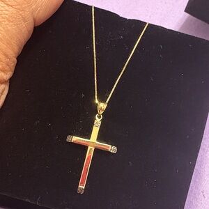 14k gold real gold 18inch Elegant Gold Cross Pendant Necklace